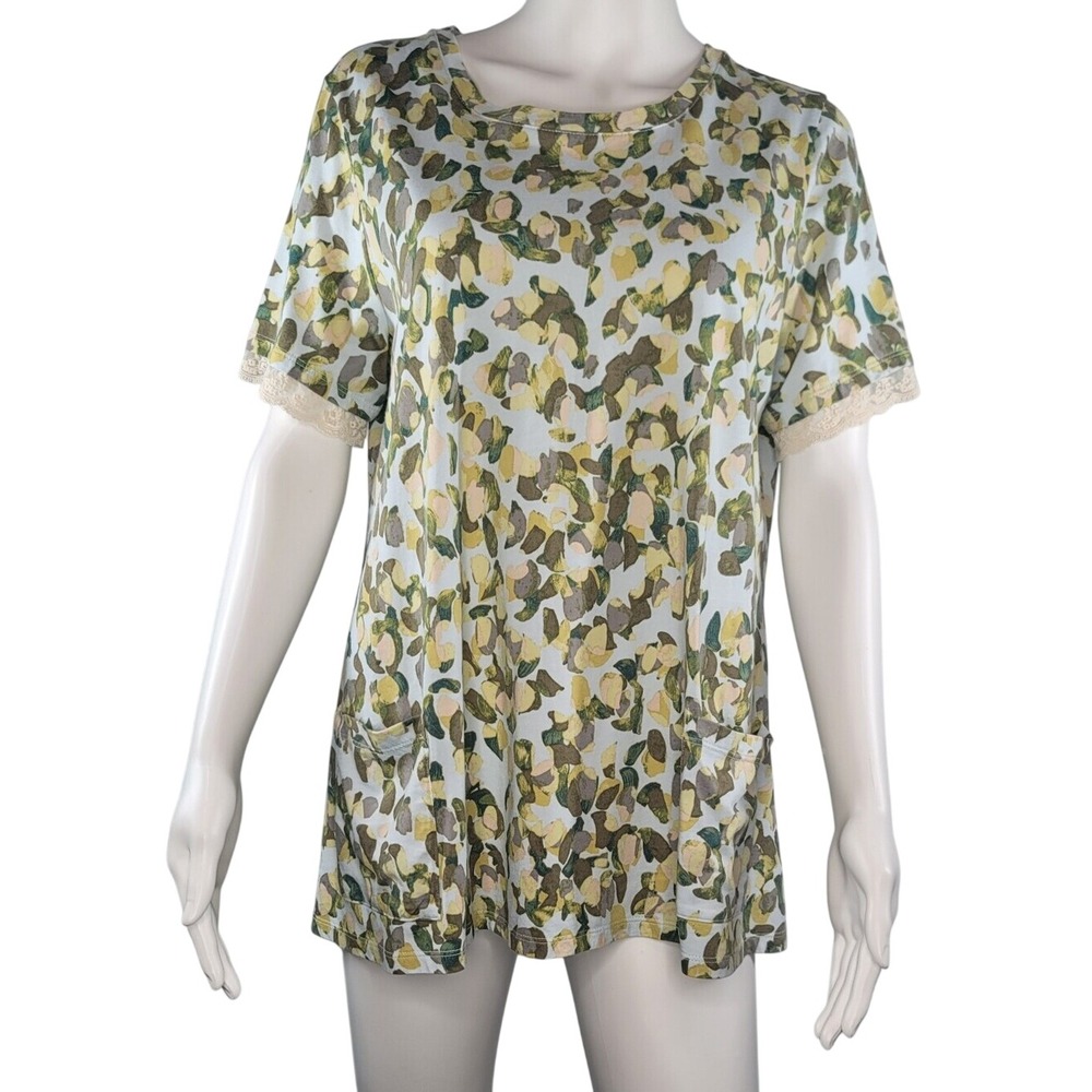 Logo Green & Yellow Floral Print Short Sleeve Top